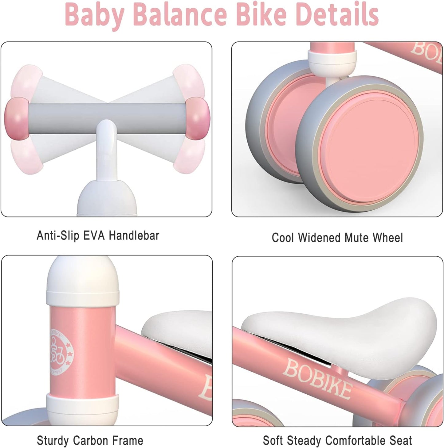 Baby Balance Bike Toys for 10-24 Months Kids Toy Boy and Girls Gifts Toddler Best First Birthday Gift Children Walker No Pedal Infant 4 Wheels Bicycle (Classic, Pink)