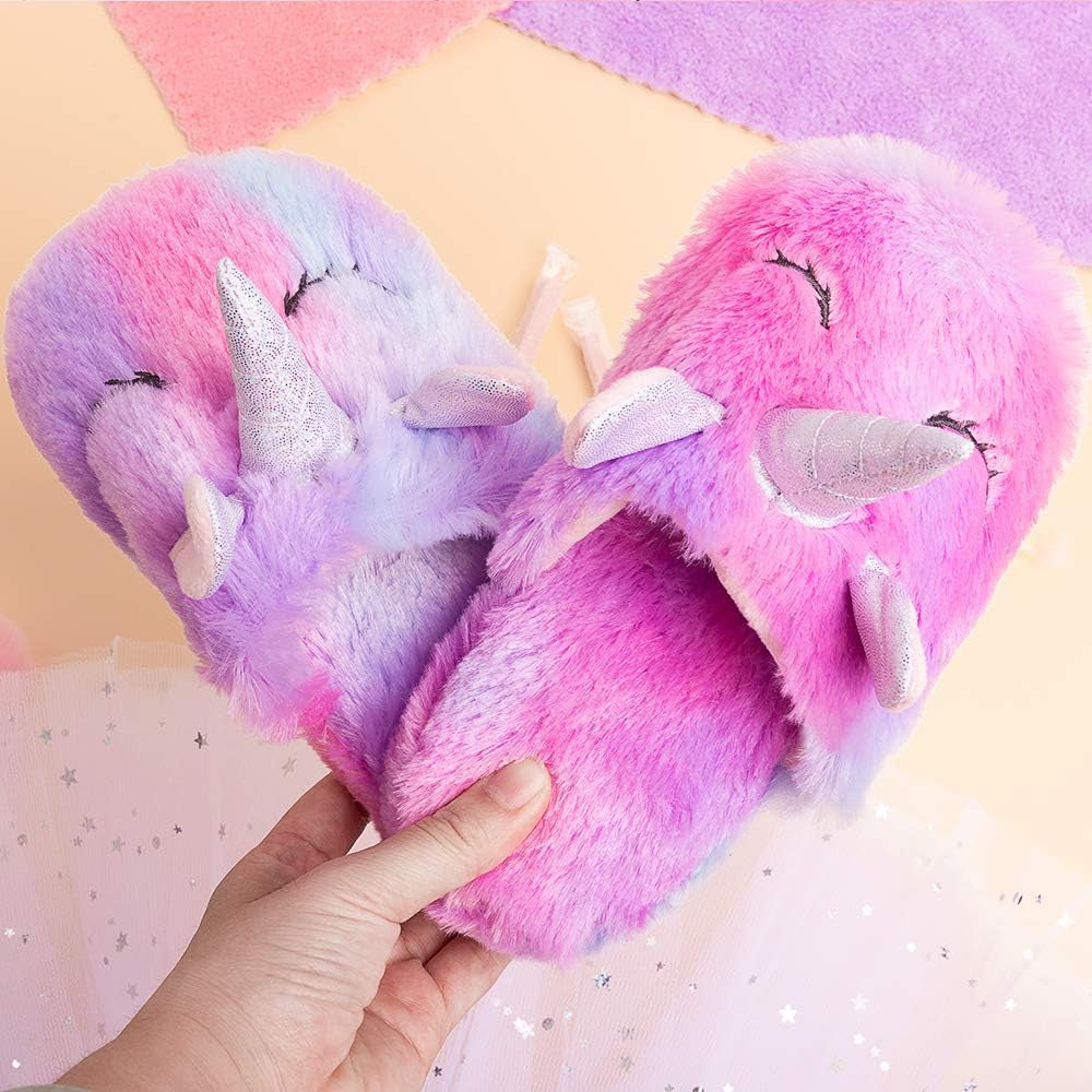 Rainbow Unicorn Slippers/Cute Fluffy Girls Slippers/Cozy Plush Indoor Outdoor Kids Slippers/Best Unicorn Gifts