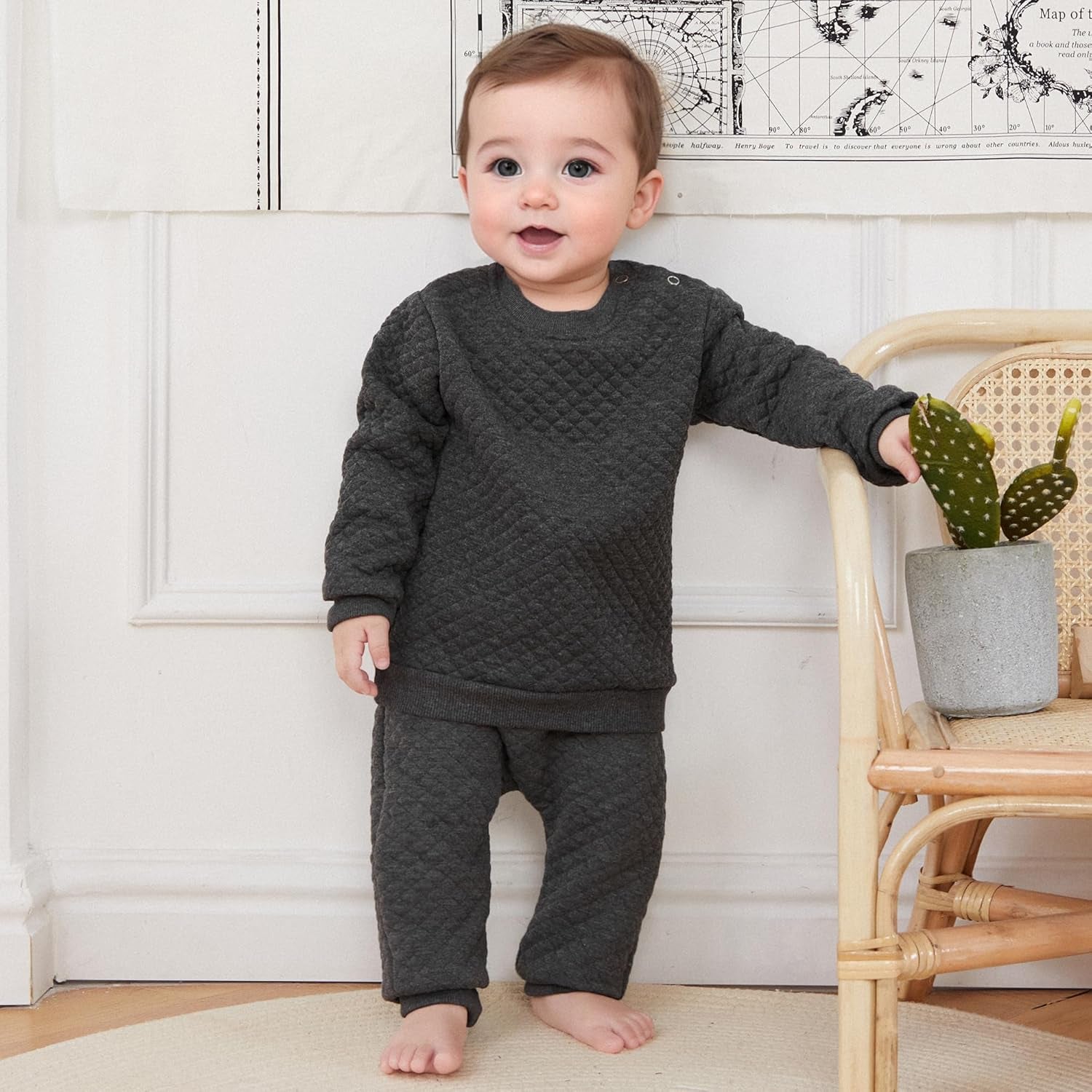 Newborn Baby Boy Girl Clothes Gender Neutral Sweatsuit Unisex Solid Outfit Long Sleeve Warm Pullover Pant Set