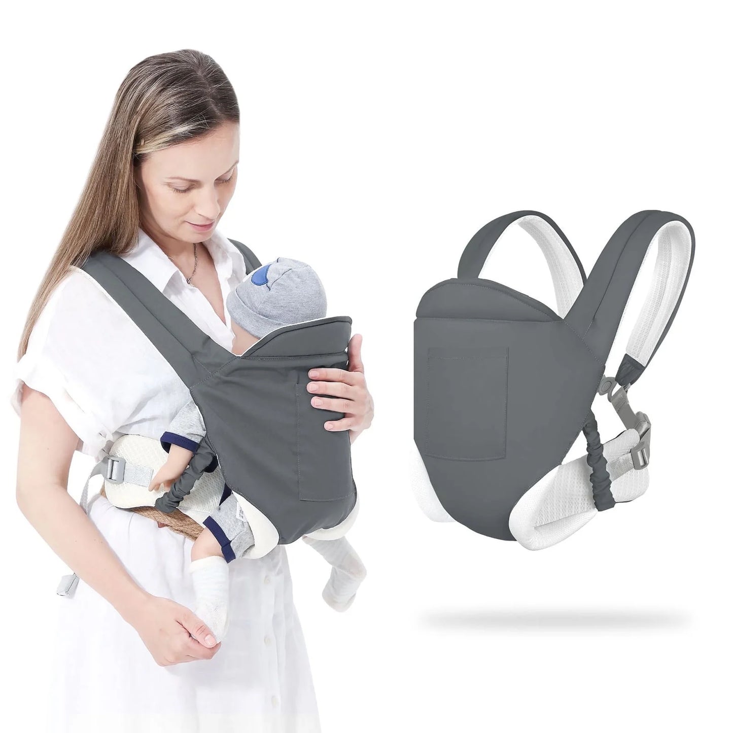 Baby Carrier, 4-In-1 Front and Back Toddler Carrier with Adjustable Hook, Soft Fabric and Breathable Mesh