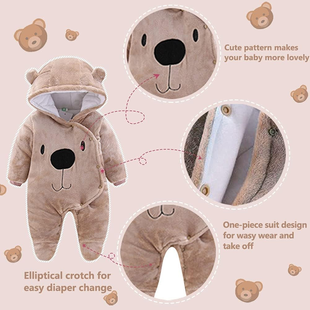 Baby Newborn Snowsuit Winter Hooded Footie Fleece Jumpsuit for Infant Girls Boys