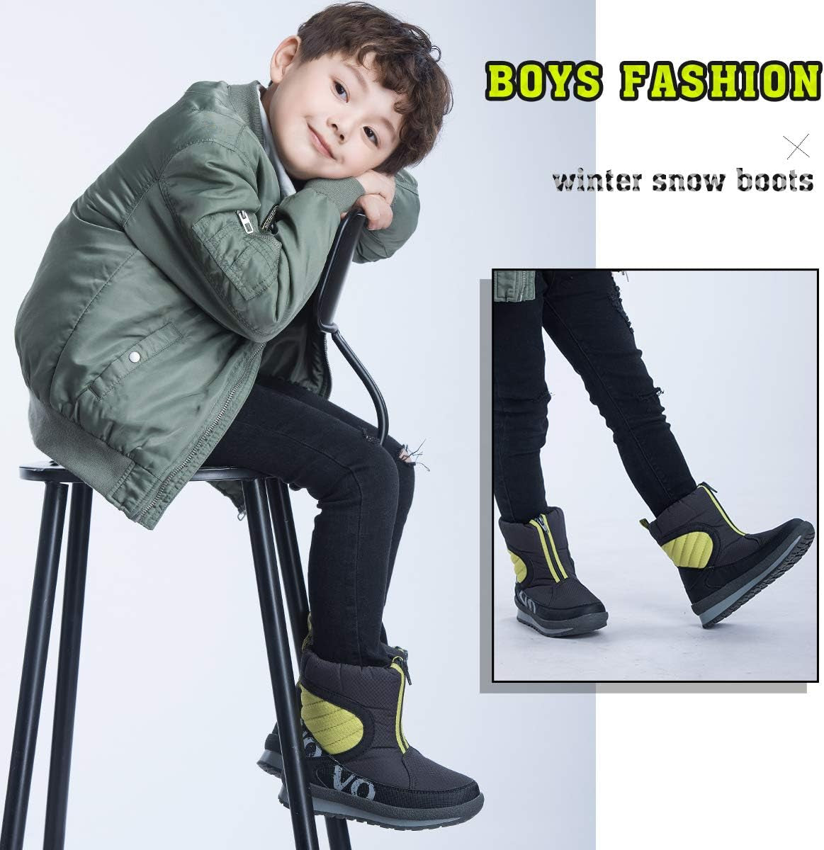 Boys Snow Boots Boys Boots Winter Boots for Kids Waterproof Winter Snow Boots for Boys Warm Slip Resistant Outdoor (Little Boys/Big Boys) Dark Gray9955 6 Big Kid