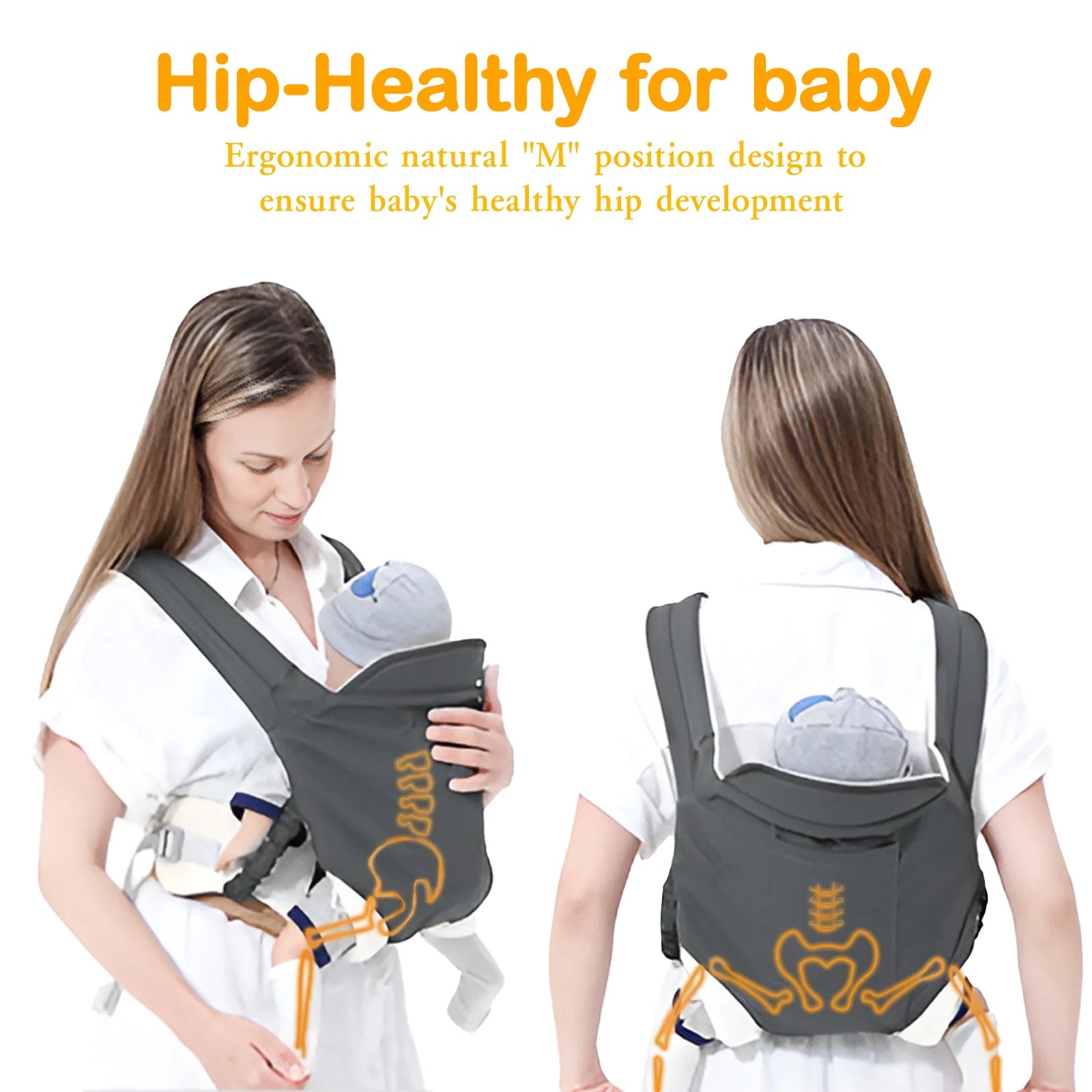 Baby Carrier, 4-In-1 Front and Back Toddler Carrier with Adjustable Hook, Soft Fabric and Breathable Mesh