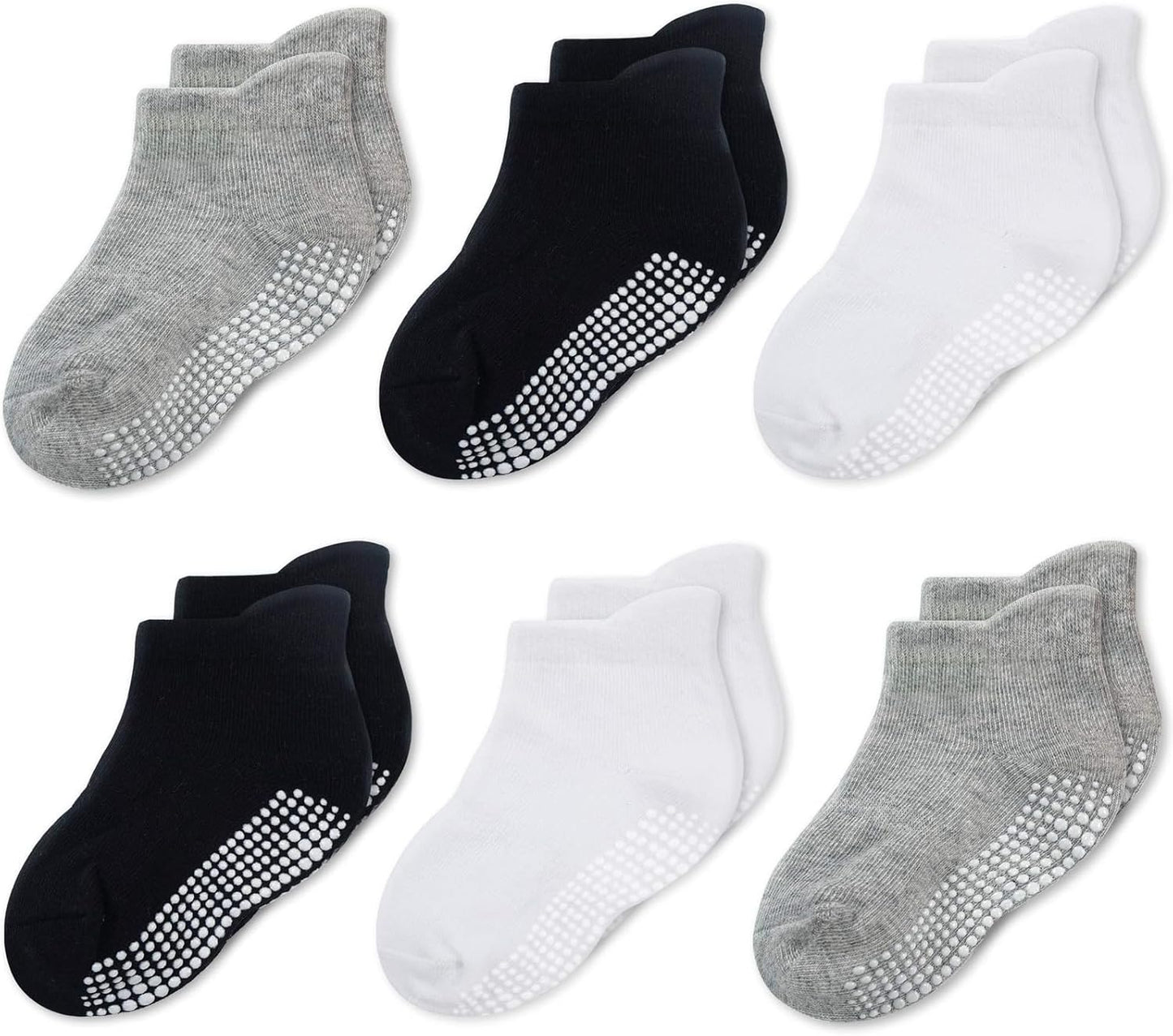 Baby & Toddler Socks with Grippers Non Slip Ankle Grip Socks for Boys and Girls Babies - Comfy Soft Cotton - 6 Pack