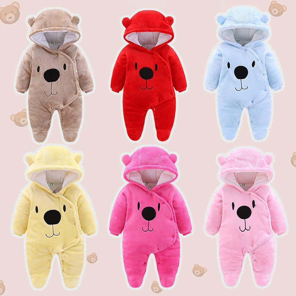 Baby Newborn Snowsuit Winter Hooded Footie Fleece Jumpsuit for Infant Girls Boys