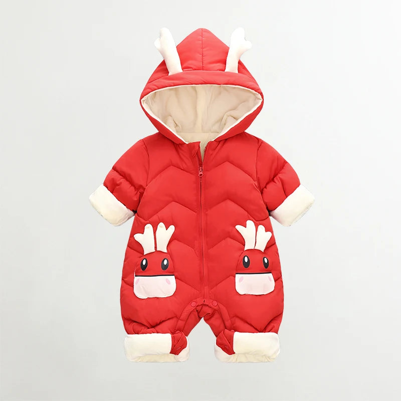 OLEKID 2025 Baby Winter Snowsuit plus Velvet Thick Baby Boys Jumpsuit 0-2 Years Newborn Romper Baby Girls Overalls Toddler Coat