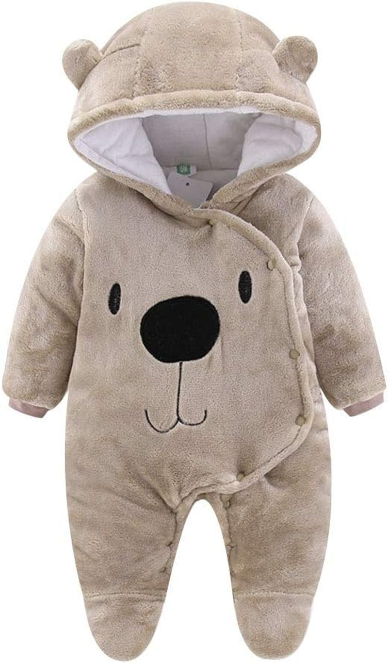 Baby Newborn Snowsuit Winter Hooded Footie Fleece Jumpsuit for Infant Girls Boys