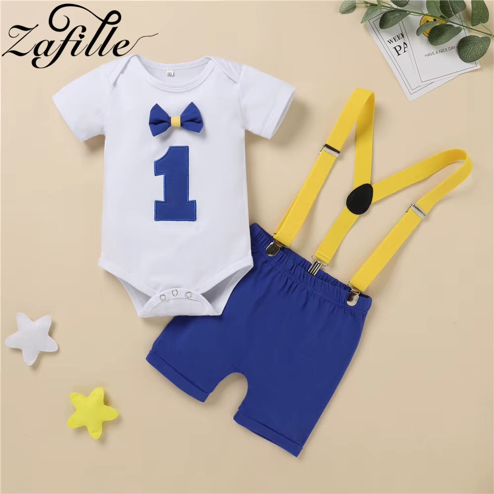 ZAFILLE My First Birthday Boys Outfits for Baby Summer Newborn Clothes Baby Boy Sets Party Cake Smash Outfits for Kids Boy Suits