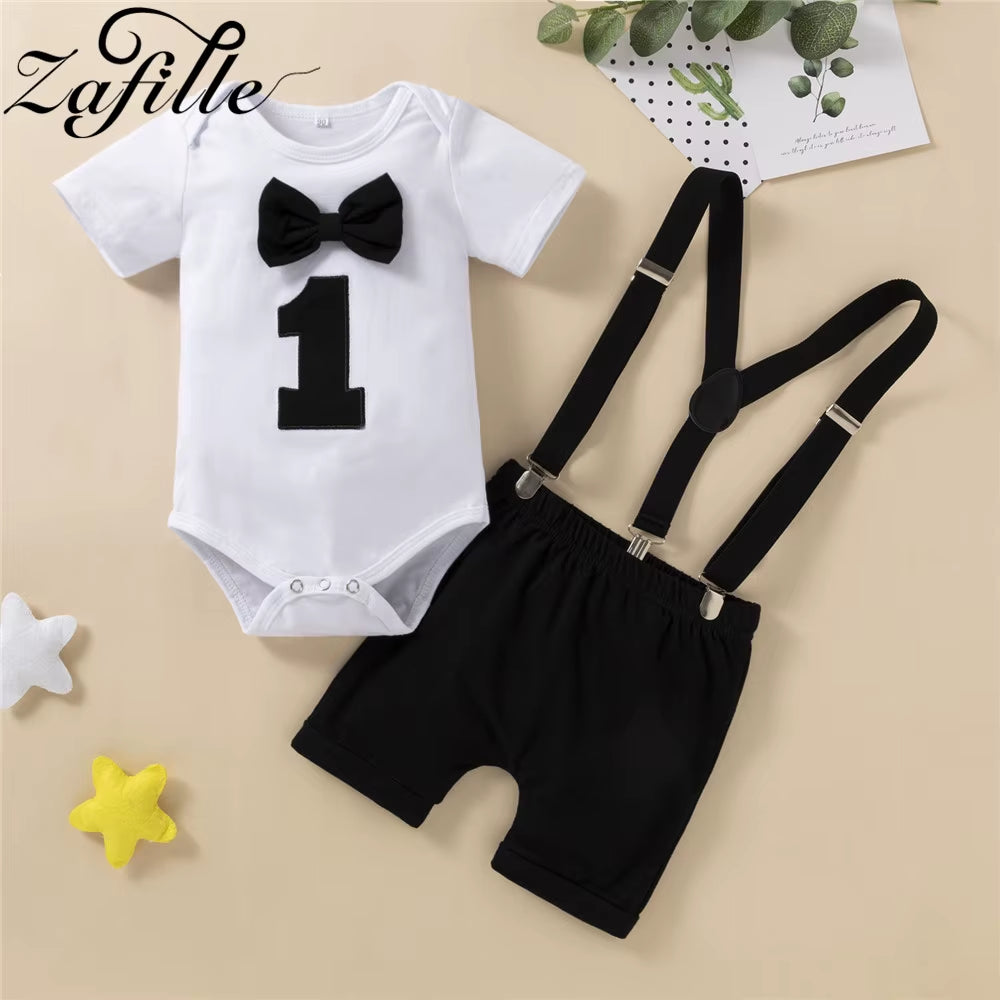 ZAFILLE My First Birthday Boys Outfits for Baby Summer Newborn Clothes Baby Boy Sets Party Cake Smash Outfits for Kids Boy Suits